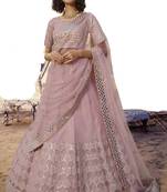 Baby Pink thread embroidered organza Semi Stitched Bridal Lehenga