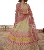 Beige thread embroidered organza Semi Stitched Bridal Lehenga