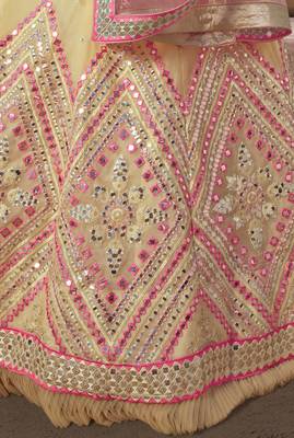 Beige thread embroidery organza Semi Stitched Bridal Lehenga 3