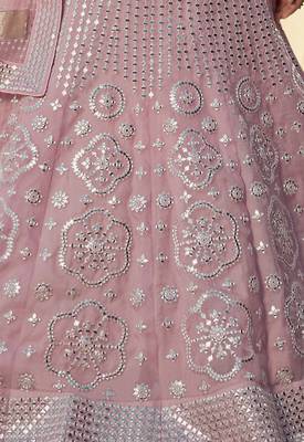 Baby pink thread embroidered organza Semi Stitched Bridal Lehenga 4