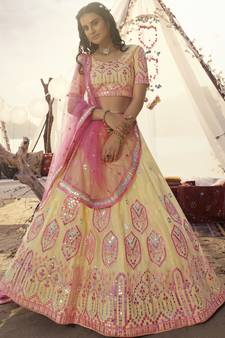 Off-white thread embroidered organza Semi Stitched bridal lehenga