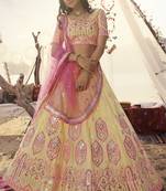 Off white thread embroidered organza Semi Stitched Bridal Lehenga
