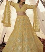 Yellow thread embroidered organza Semi Stitched Bridal Lehenga