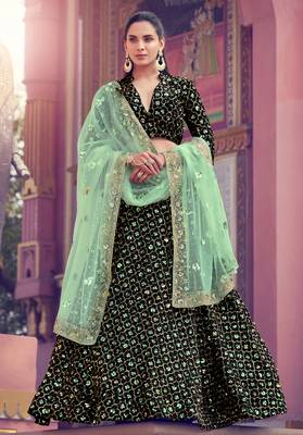 Black Fur Imported And Lime-Green Color Sequin Embroidered Lehenga Choli With Dupatta 1