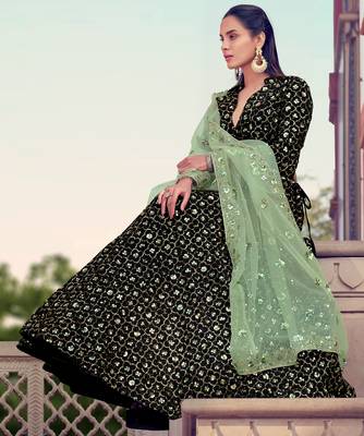 Black Fur Imported And Lime-Green Color Sequin Embroidered Lehenga Choli With Dupatta 2