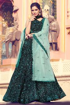 Black sequins embroidered Fur imported Semi Stitched bridal lehenga