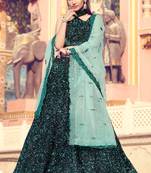 Captivating Black Fur Imported Fabric and Turquoise Color Sequin Embroidered Lehenga saree