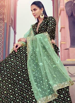 Black Fur Imported And Lime-Green Color Sequin Embroidered Lehenga Choli With Dupatta 3