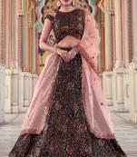 Fetching Black Fur Imported Fabric and Maroon Color Sequin Embroidered Ethnic Lehenga