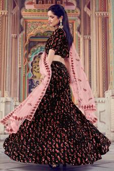 Black sequins embroidered Fur imported Semi Stitched bridal lehenga