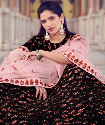 Bewitching Black Fur Imported Fabric and Maroon Color Sequin Embroidered Designer Ghagra choli 2