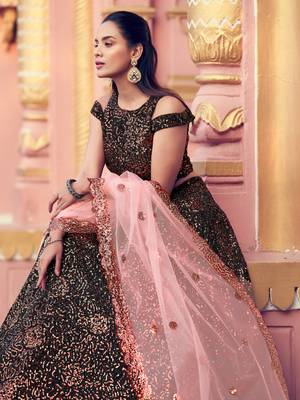 Fetching Black Fur Imported Fabric and Maroon Color Sequin Embroidered Ethnic Lehenga 3