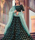 Catching Black Fur Imported Fabric and Turquoise Color Sequin Embroidered Wedding Lehenga