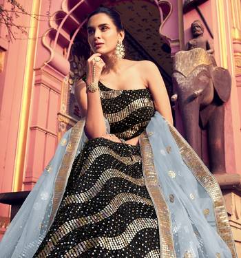 Mesmerizing Black Fur Imported Fabric and Golden Color Sequin Embroidered Party wear Lehenga choli 2