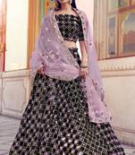 Enchanting Black Fur Imported Fabric and Purple Color Sequin Embroidered Designer Lehenga