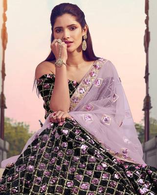 Enchanting Black Fur Imported Fabric and Purple Color Sequin Embroidered Designer Lehenga 2