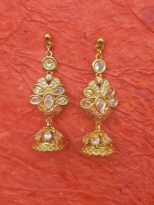 RozMili  Brass High precious quality kundan American diamond latest Bollywood Designer Drop earrings 5