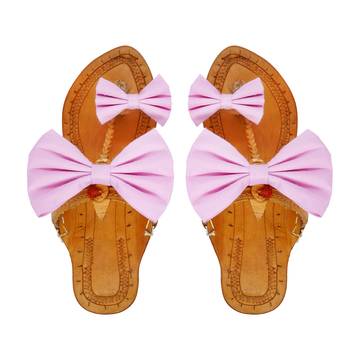 Pink Stripes Bow Kolhapuri Chappal For Women & Girls 1