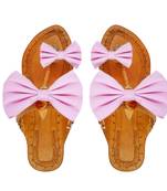 Pink Stripes Bow Kolhapuri Chappal For Women & Girls