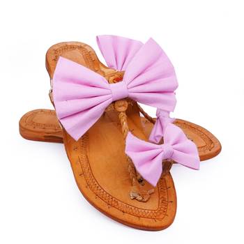 Pink Stripes Bow Kolhapuri Chappal For Women & Girls 4