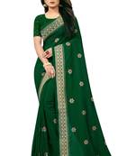 Bottle Green Embriodered Vichitra Silk Saree With Embriodered Blouse Piece.