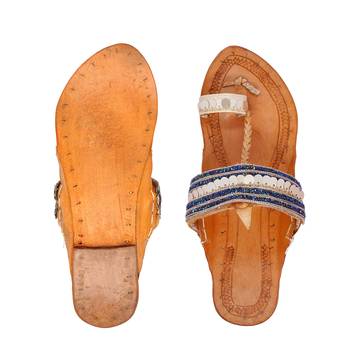 Blue & Golden Embellished Kolhapuri Chappal For Women & Girls 3