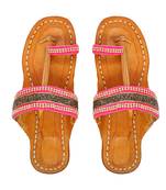 Pink & Golden Embellished Kolhapuri Chappal For Women & Girls