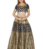 Navy-blue self design art silk semi stitched lehenga choli