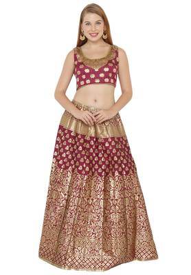 Purple self design art silk semi stitched lehenga choli 1