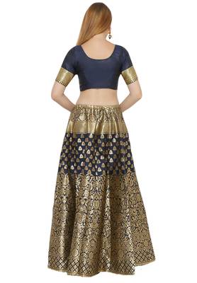 Navy-blue self design art silk semi stitched lehenga choli 2