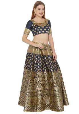 Navy-blue self design art silk semi stitched lehenga choli 3