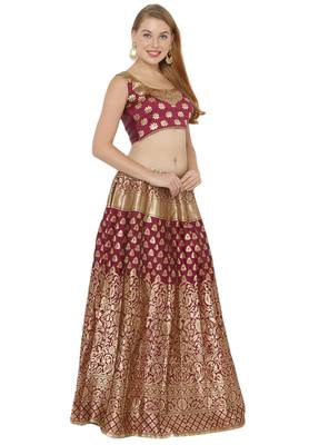 Purple self design art silk semi stitched lehenga choli 3