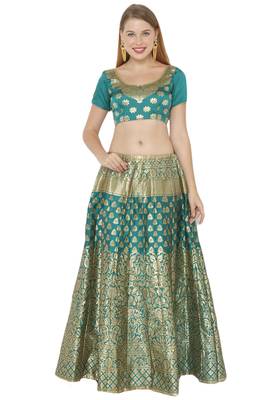 Blue self design art silk semi stitched lehenga choli 1