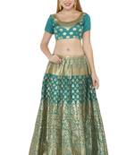 Blue self design art silk semi stitched lehenga choli