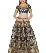 Navy-blue self design art silk semi stitched lehenga choli