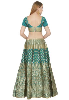 Blue self design art silk semi stitched lehenga choli 2