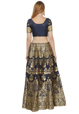 Navy-blue self design art silk semi stitched lehenga choli 2