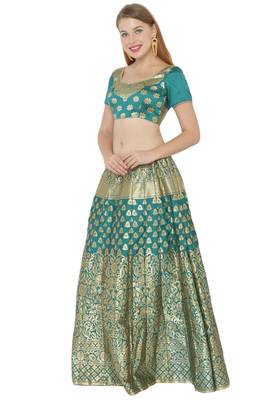 Blue self design art silk semi stitched lehenga choli 3