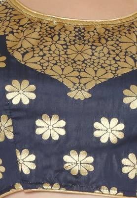 Navy-blue self design art silk semi stitched lehenga choli 4