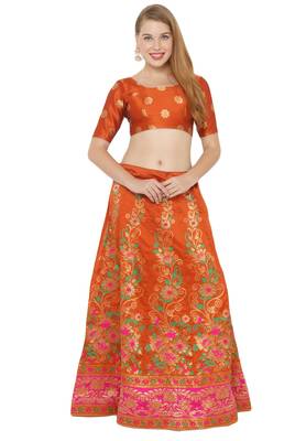 Orange self design art silk semi stitched lehenga choli 1