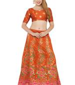 Orange self design art silk semi stitched lehenga choli