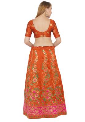 Orange self design art silk semi stitched lehenga choli 2
