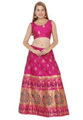 Pink self design art silk semi stitched lehenga choli 1