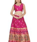 Pink self design art silk semi stitched lehenga choli
