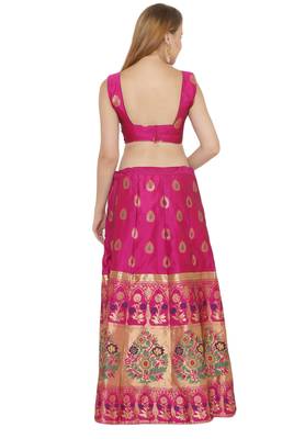 Pink self design art silk semi stitched lehenga choli 2