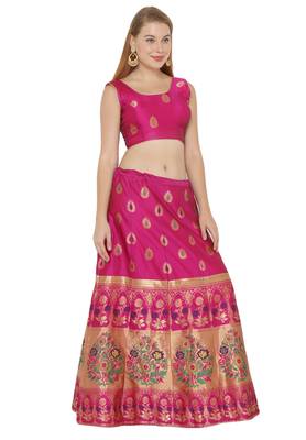 Pink self design art silk semi stitched lehenga choli 3