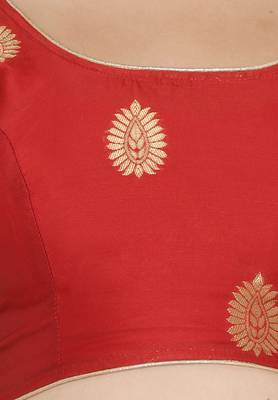 Red self design art silk semi stitched lehenga choli 4
