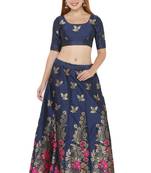 Navy-blue self design art silk semi stitched lehenga choli