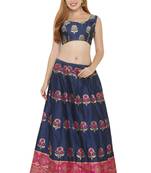 Navy-blue self design art silk semi stitched lehenga choli