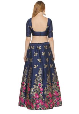 Navy-blue self design art silk semi stitched lehenga choli 2